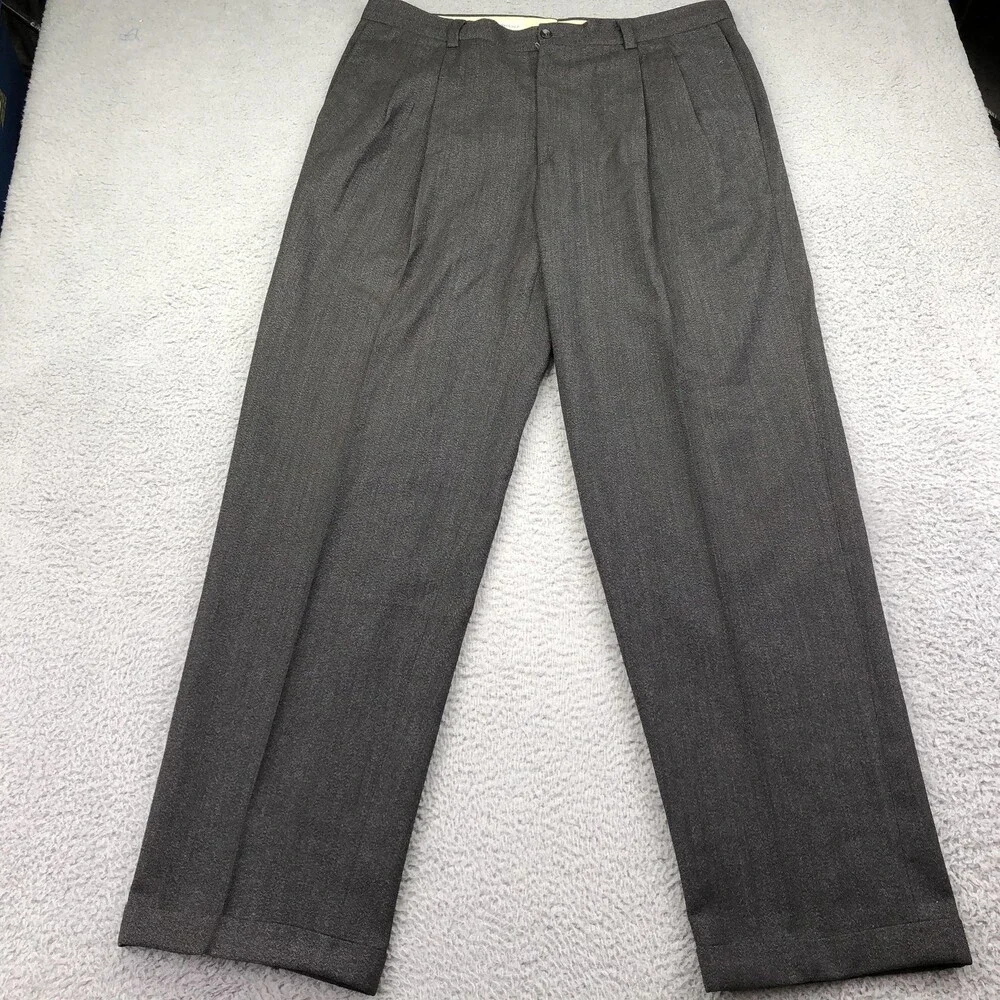 Vintage Banana Republic Pants Mens 40x30 Gray Wool Dress Pleated Cuffed Italy